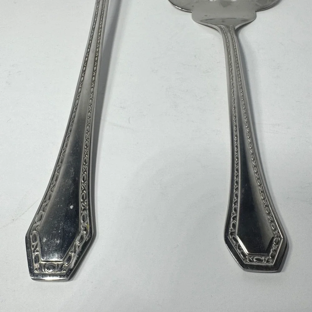 Reed & Barton Royal Shell Stainless Steel Serving Spoon & Pierced Pie Server VTG